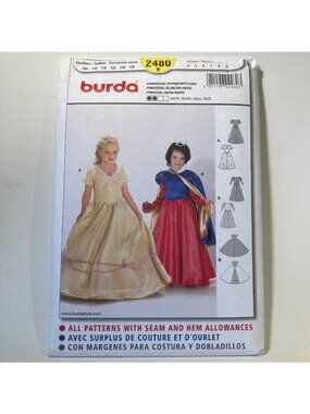 Girls Costume Princess Snow White Sewing Pattern Burda 2480 Size 4-9 FF
